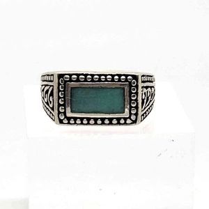 Vintage Inlay Rectangle Flush Turquoise Solitaire 925 SS Ring Sz 7 1/2